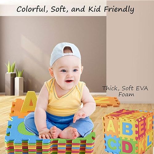 Miniatura 9 de DIMPLE Tapete de juego de espuma para niños (72 piezas en total) 6.25 x 6.25 pulgadas entrelazados del alfabeto y los números, rompecabezas de suelo