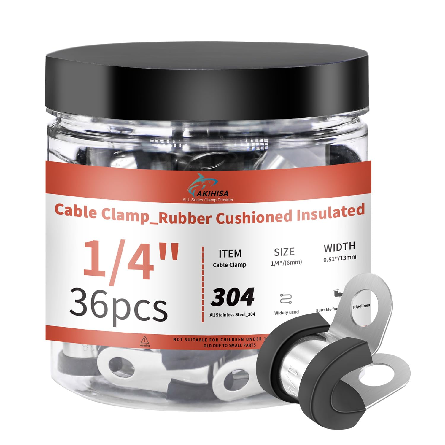AKIHISA 36Pcs 1/4 Inch Cable Clamps, 304 Stainless Steel Conduit Clamps, for Cable, Pipe, Hose, Fuel Line, Metal Wire Cord Installation