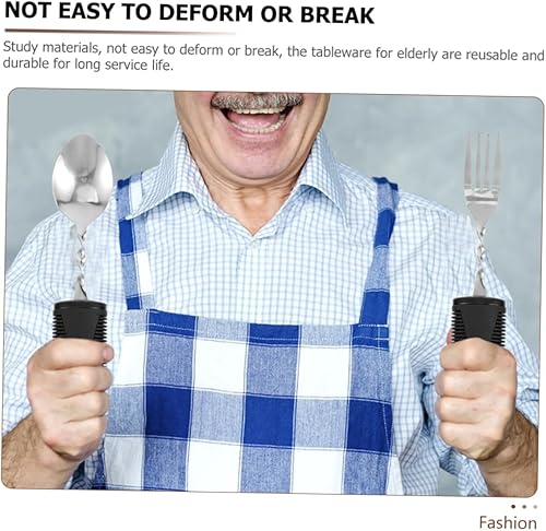 Miniatura 4 de Utensilios ponderados para ancianos, vajilla antivibración, 2 juegos de tenedores, cucharas, mango elevado