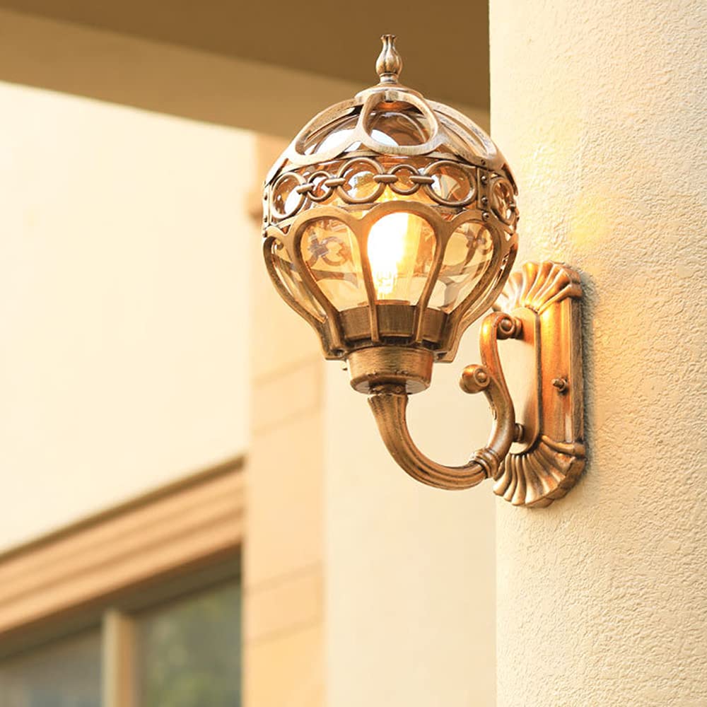 Lámpara de Pared Impermeable IP23 Exterior, Aplique Vintage E27, Esférico de Vidrio, Rústico para Jardín