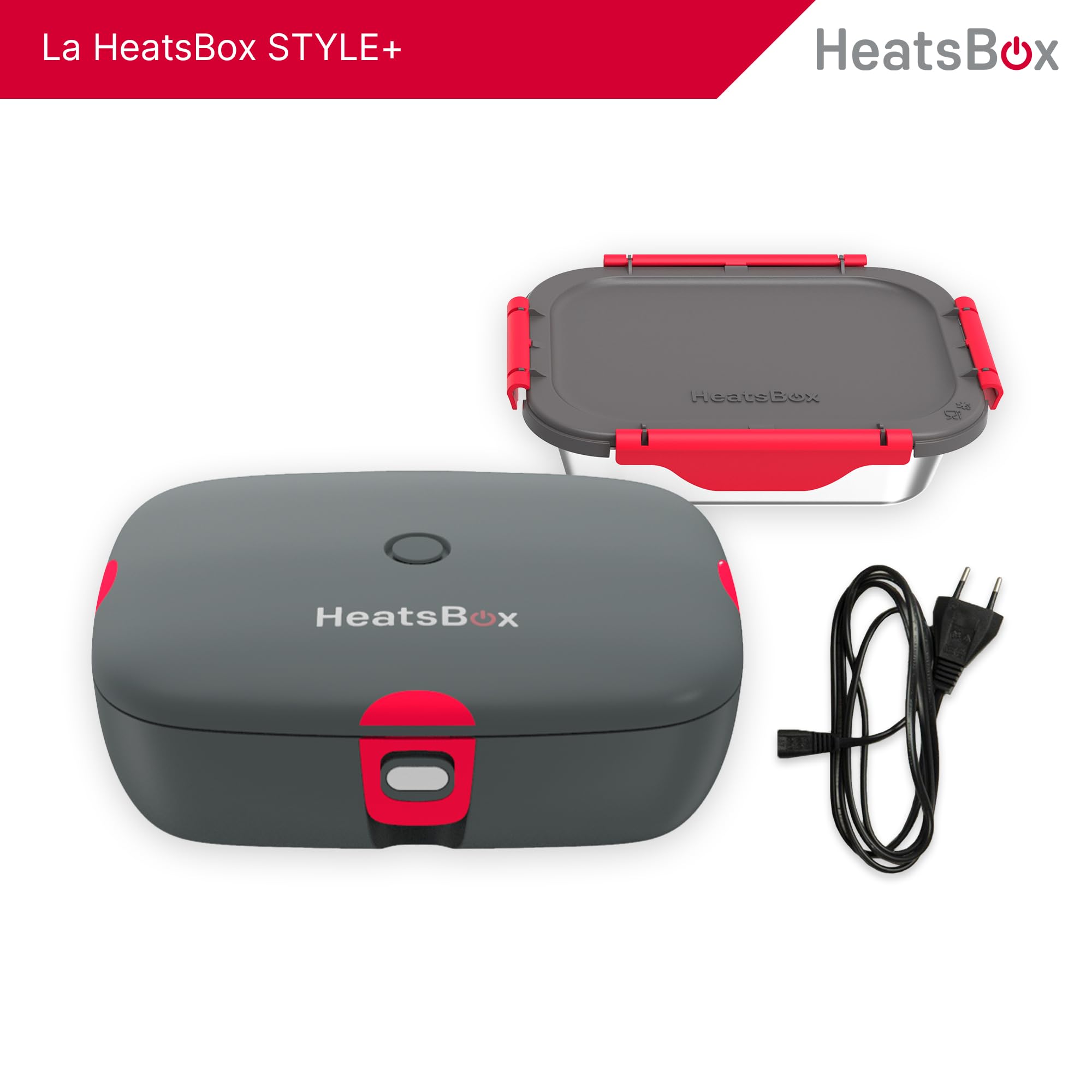 Faitron HeatsBox Style+ - Boite Chauffante Repas Électrique Mobile, Sans BPA, Contrôle par Application, Bol Anti-Fuite Gamelle Chauffante en Acier Inoxydable (925 ml), Gris
