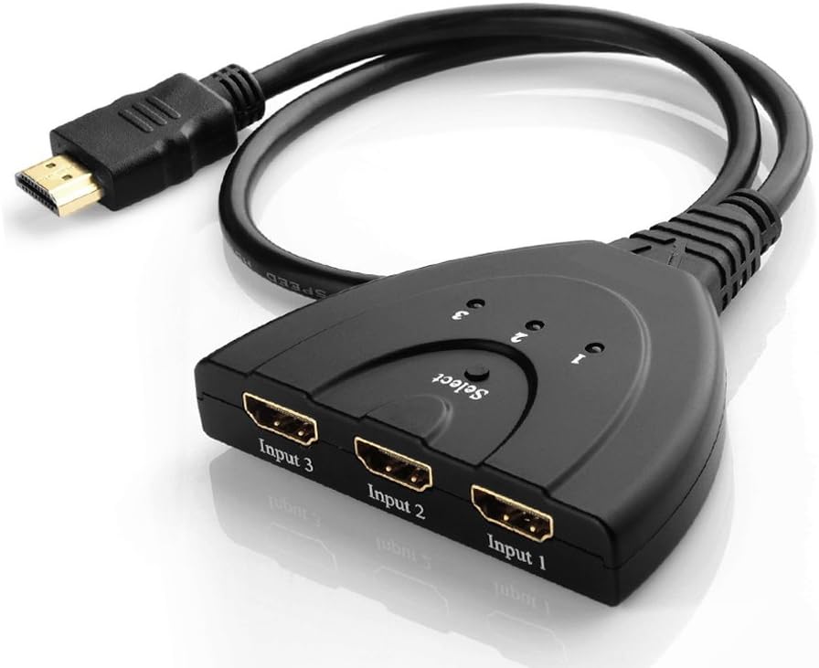 Auskic 3-Port HDMI Switch with Pigtail Cable - 3x1 HDMI Splitter Switcher Support Full HD 3D 1080p - PS3/PS4 Xbox 360/One HDTV DVD