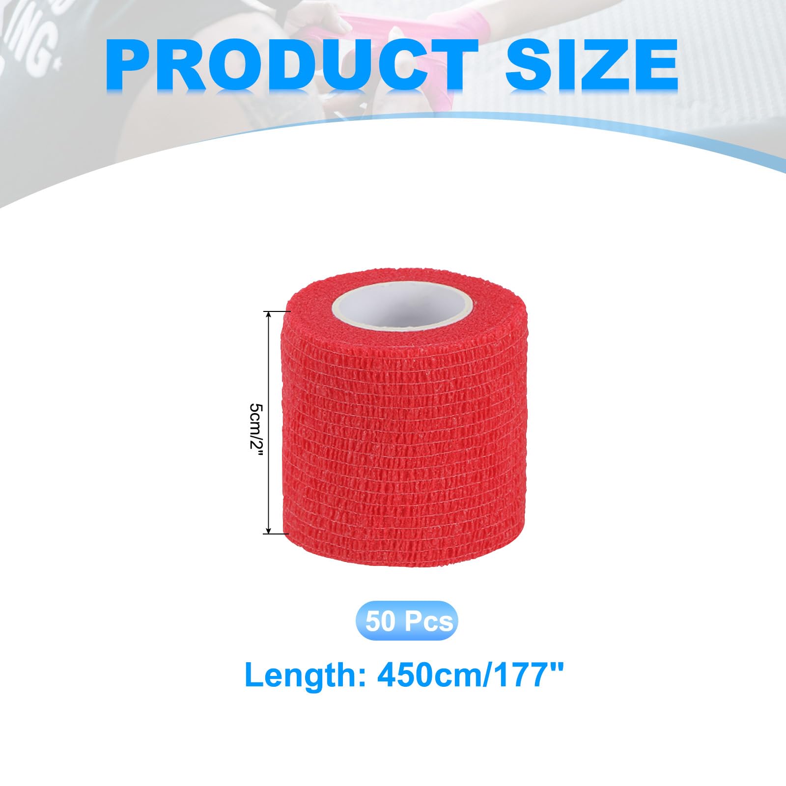 PATIKIL Benda Autoadesiva 177" x 2", 50 Pezzi Benda Elastica Autoaderente Traspirante Per Sport Polso Caviglia Nastro Atletico, Rosso