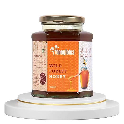Honeytales 100% Pure Unprocessed Food Grade Wild Forest Honey Direct from Aravalli Hills Forest | Glass Bottle| 250 gr