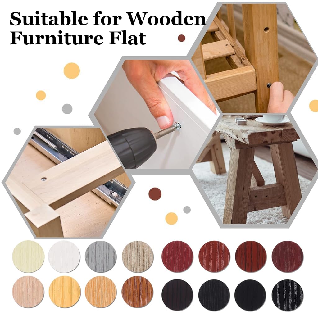 HASTHIP 864 Pieces Screw Covers Wood Stickers For Furniture, 0.83 Inch Hole Stickers, Waterproof Pvc Cover Caps Adhesive Grain Holes Wall Cabinets Bookcase Desk, Self-Adhesive 2