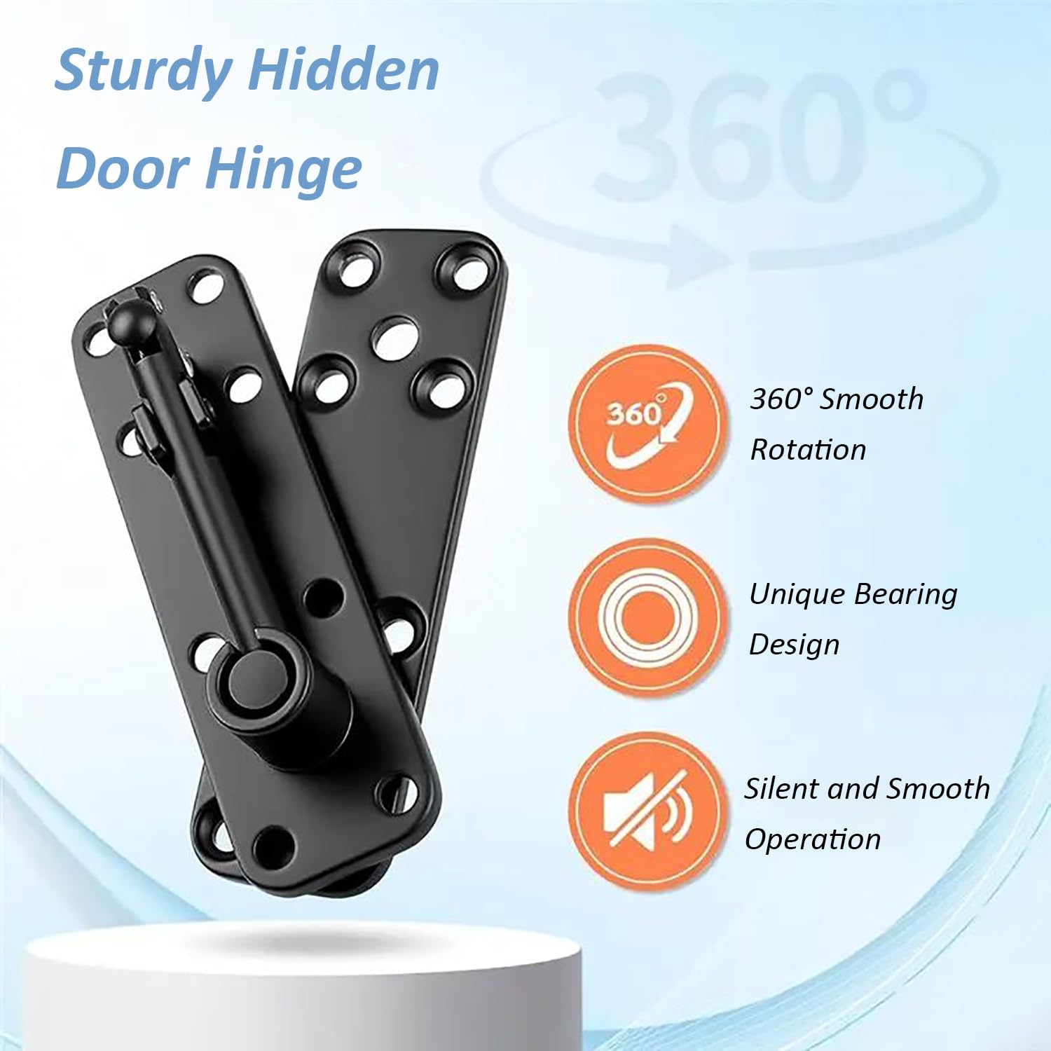 Bisagra para Puerta Oculta, Bisagra Oculta de 360° de Rotación, Carga de 570 Libras, Acero Inoxidable, Para Puertas Secretas, de Librería, Murphy y de Estante, Negro