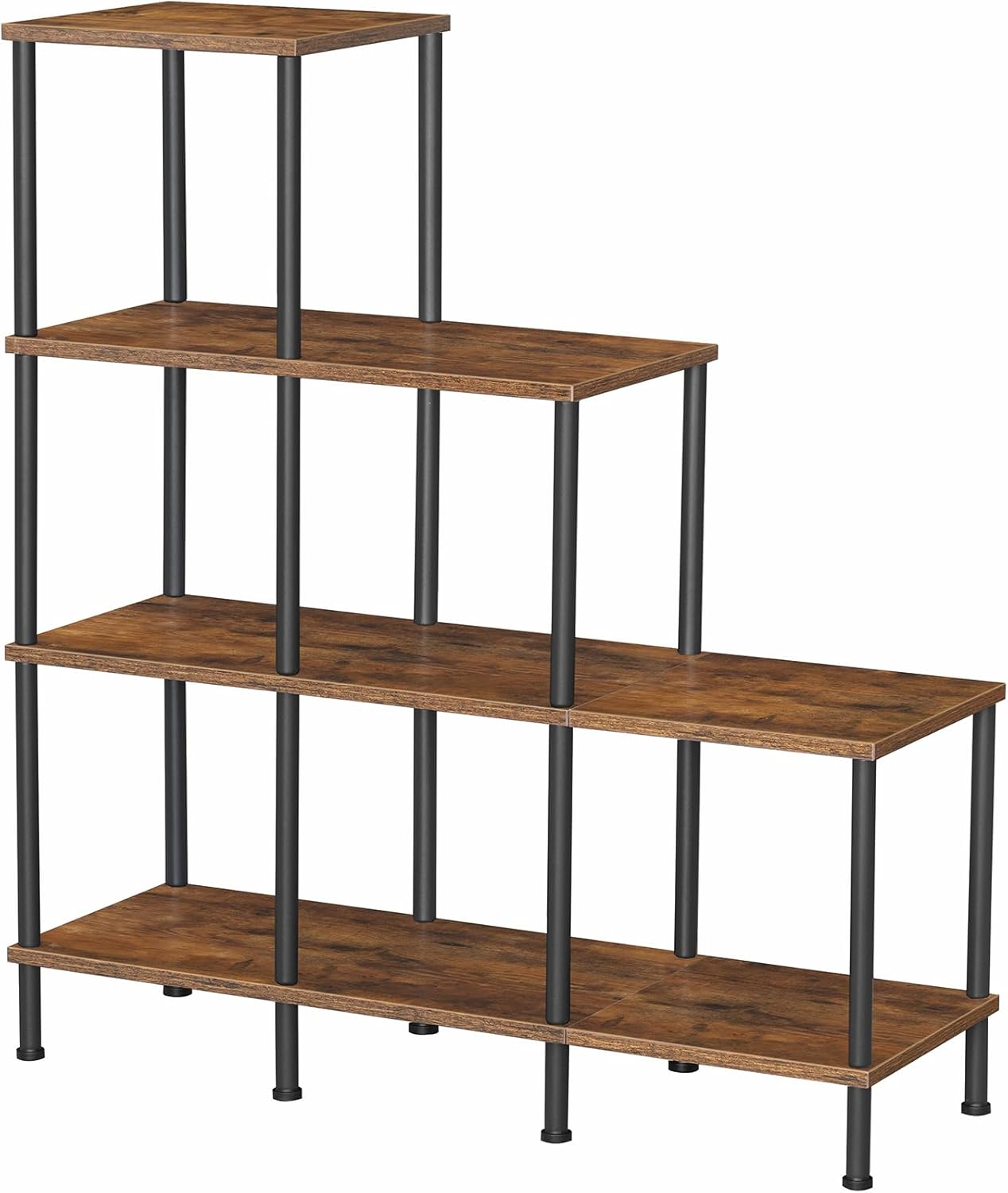 DIY Bookshelf Organizer, 4-Tier Cube Shelf Organizer, Industrial Stepped Bookcase, Ladder Shelf with 6-Cube Storage Organizer, Cube Bookcase, Cube Storage Shelf for Living Room Rustic Brown BF39CJ01