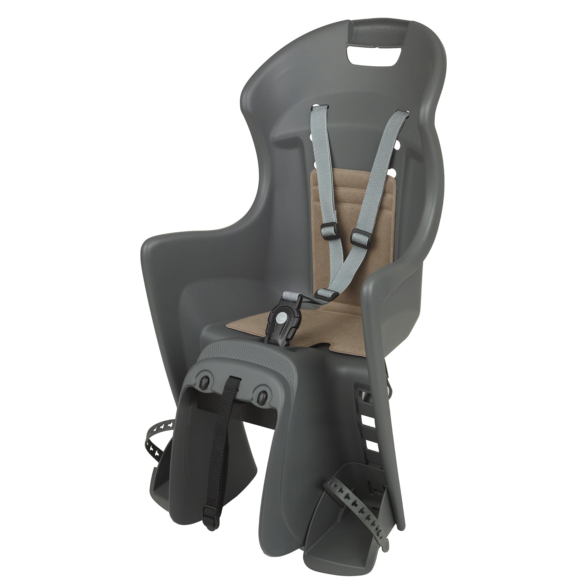 DIEFFE 8630500034 - Silla Trasera Bikey Cool ELM para Bicicleta con Ruedas de 26'' a 29'' Apta para niños con un Peso de 9 a 22 Kg con Anclaje fácil en el Portaequipajes en Color Gris Macaron/Marron