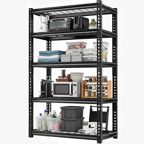 Miniatura 11 de Estantería de almacenamiento, estantes de garaje resistentes, estante de metal para cocina, despensa, sótano, despensa, almacén, lavandería, negro,