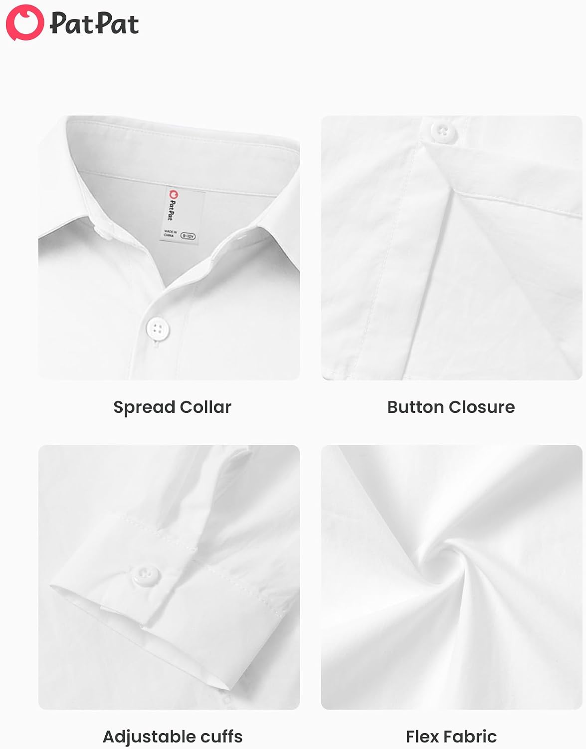 PATPAT Boys Cotton Long Sleeve Button Down Dress Shirt 7-16Y