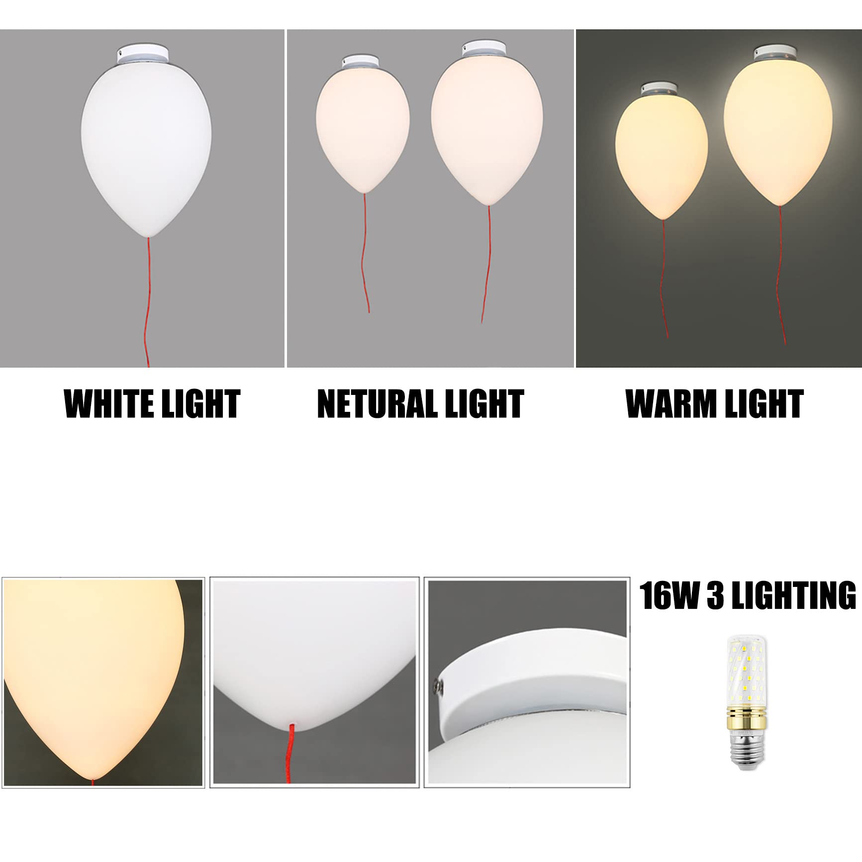 Balonowa lampa sufitowa, biała, prosta i piękna, dekoracyjny żyrandol do salonu, sypialni, pokoju dziecięcego, chłopięcego, dziewczęcego, żarówka 7 W.
