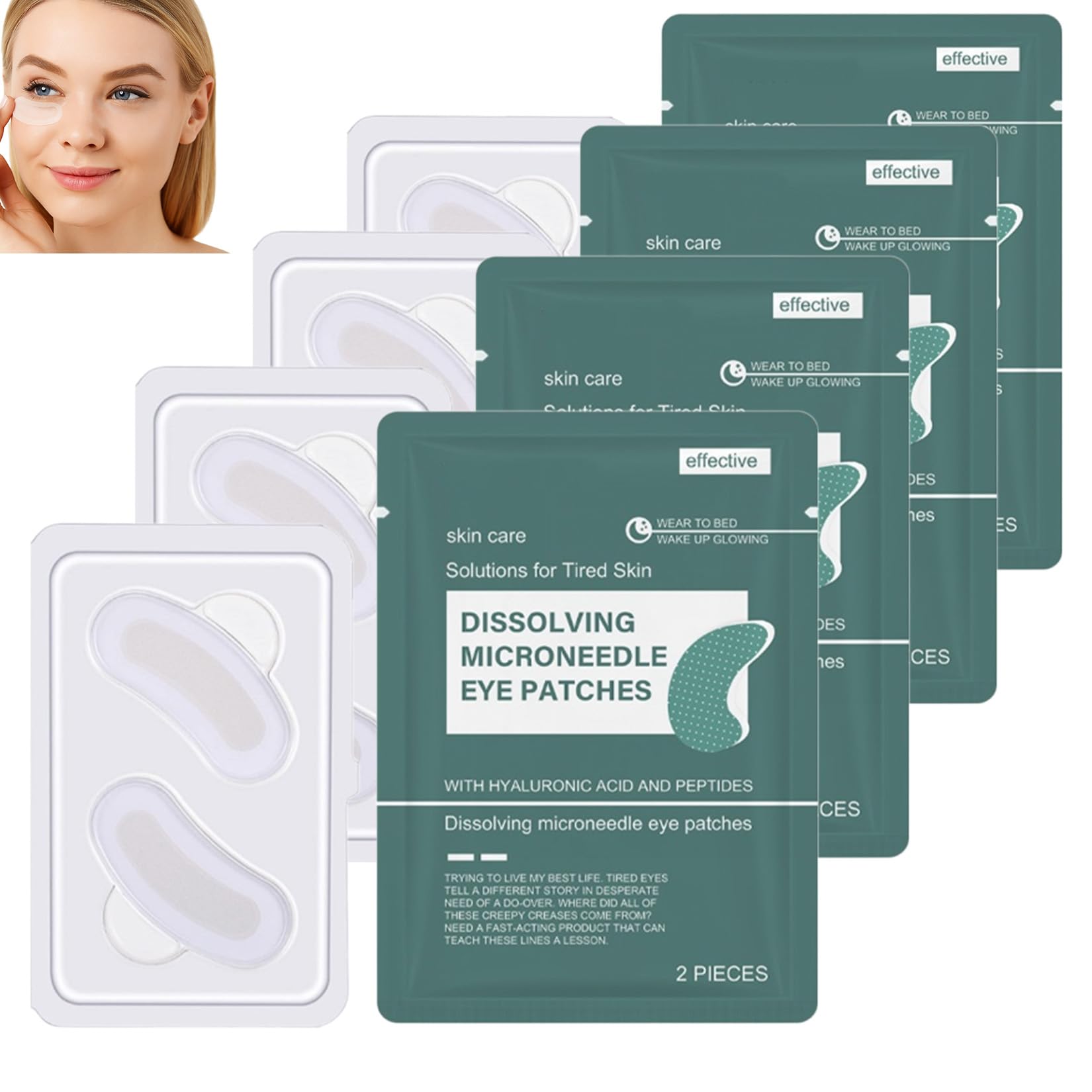 Microneedle Eye Patches, Pack of 4 Dissolving Nano Under Eye Patches with Hyaluronic Acid & Peptides