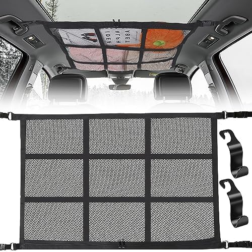 QWORK Gepäcknetz Auto 90x65cm - Doppellagig Aus Polyester Für SUV, Jeep, Wohnmobile