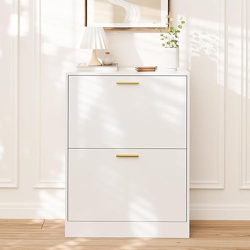 Miniatura 3 de LYNSOM Armario de zapatos, organizador de zapatos con 2 cajones abatibles, moderno almacenamiento de zapatos de entrada con pantalla superior,