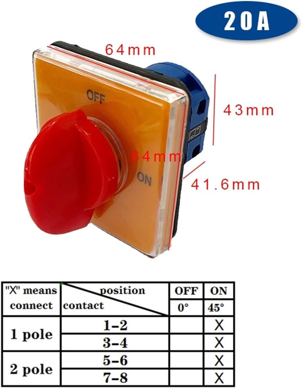 Off-ON 690V 20A Electrical 8 Terminals LW28-20 LW26-20 Series Silver Contact Rotary Changeover Cam Switch LW26-20/2DS