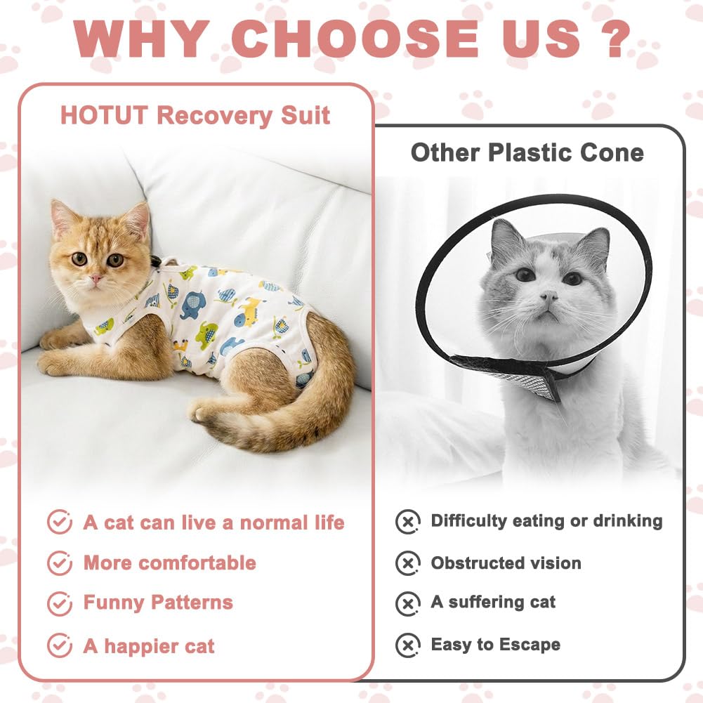 HOTUT 2 Pcs Body Chat Post Opératoire Stérilisation, Chat corporel Anti-léchage, Alternative au Collier et au Cône de Récupération pour Après Une Chirurgie, Plaies Abdominales ou Maladies de la Peau