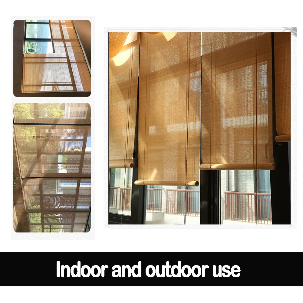 Natürliche Bambus Raffrollo, Rollo Jalousine für Türen/Balkon/Garten/Wohnzimmer, 60% Sonnenschutz Vorhänge, Holzrollos (Size : W80xH90cm/32x36inch)