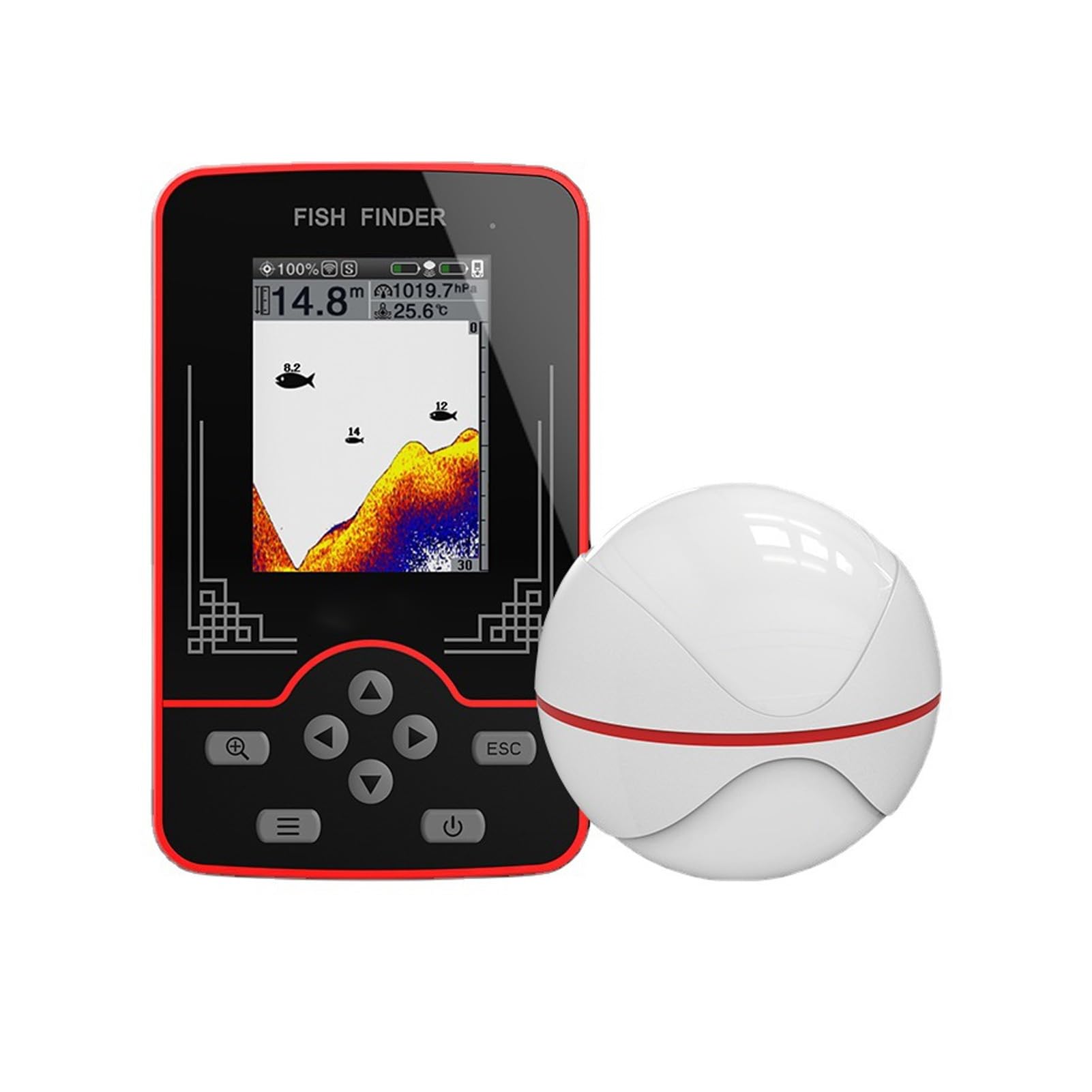 Ecoscandaglio Portatile, Ecoscandaglio Ad Ultrasuoni da 0,8-60 M con Display a Colori da 2,6 Pollici per Kayak da Barca e Pesca da Riva