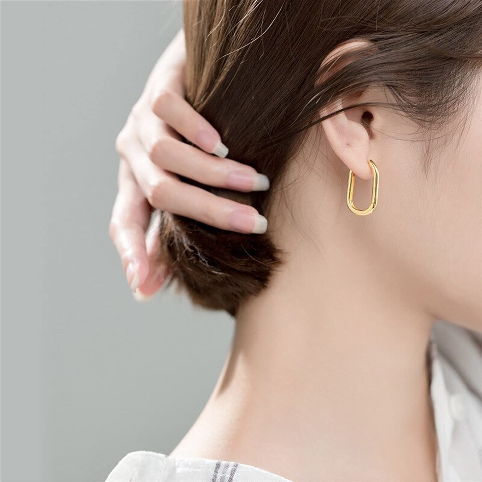 Pendientes Creativity Sterling Silver Simple Boho Hebilla Francesa Pendientes Mujeres Hombres Punk Hip Hop Glamour Party Circle Jewelry Lindos Aretes (Gem Color : Gold)