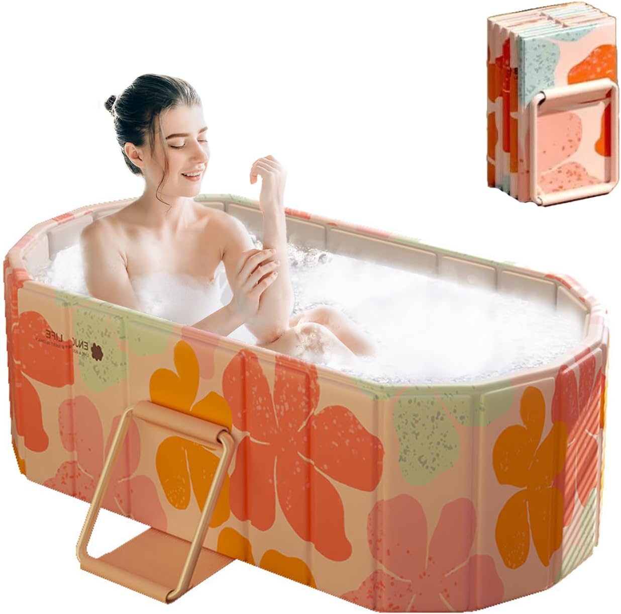 Portable Foldable Bathtub for Adults, Collapsible Portable Tub for Bathroom & Shower Stall, Space-Saving SPA Bathtub for Small Spaces, Quick & Effortless Folding Design (Pink)