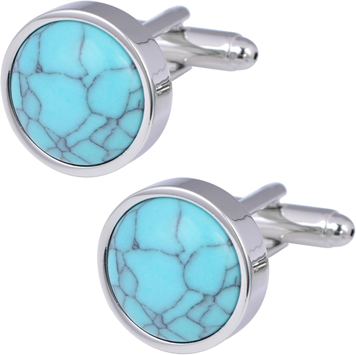 Dome Natural Turquoise Stone Cufflinks Jewelry for Men with Gift Box