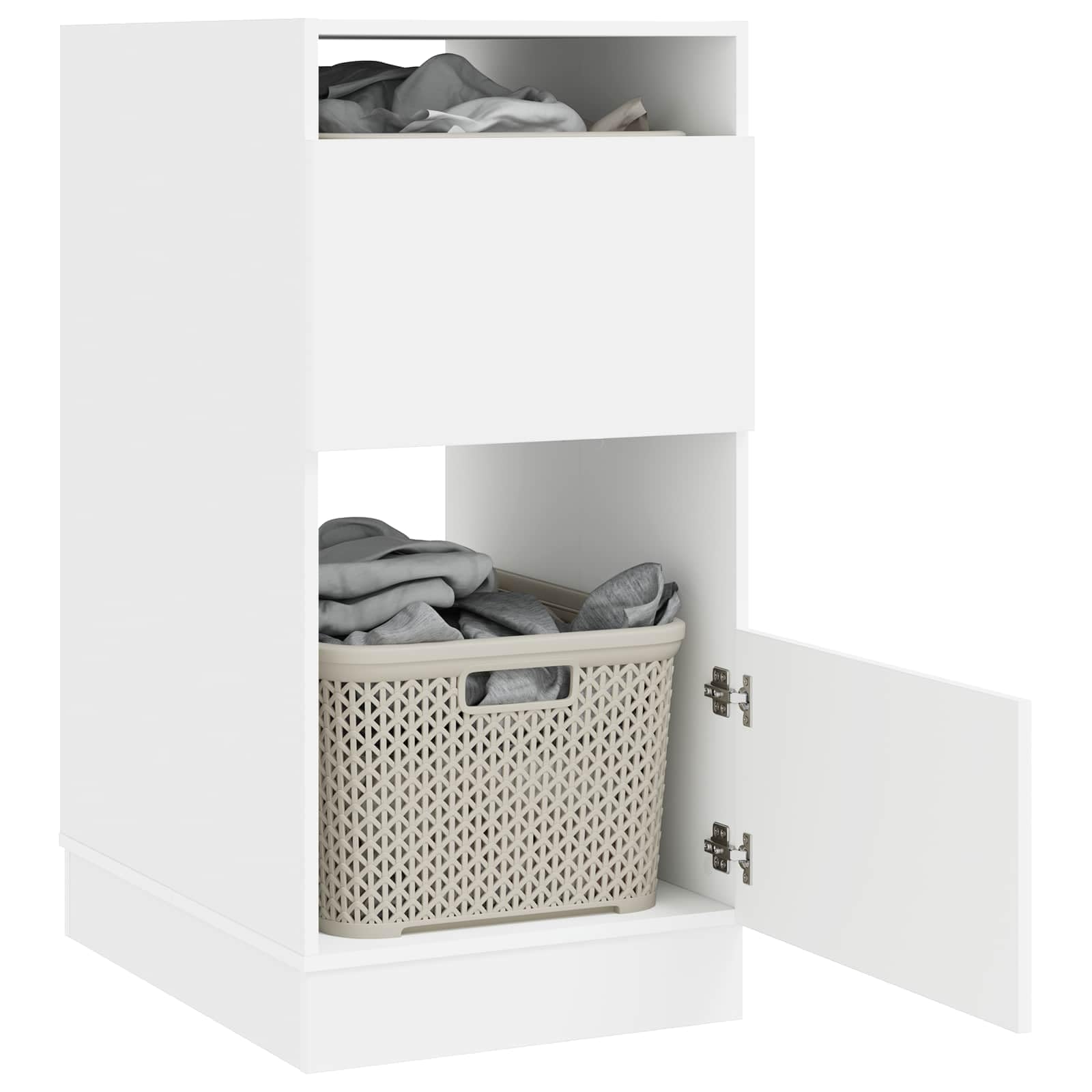 Mobile portabiancheria con vano portaoggetti, bianco, 50 x 68 x 102 cm, in legno con 2 ante e 4 scomparti, armadio multiuso per bagno, camera da letto, ufficio, soggiorno, cassettiera stabile