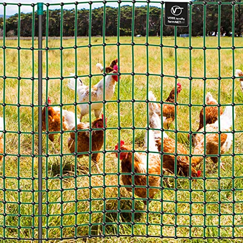 VOSS.farming farmNET 50m Hühnerzaun, Geflügelnetz, 112cm, 16 Pfähle, 2 Spitzen, grün, ohne Strom, Hühnernetz, Hundenetz, Katzennetz