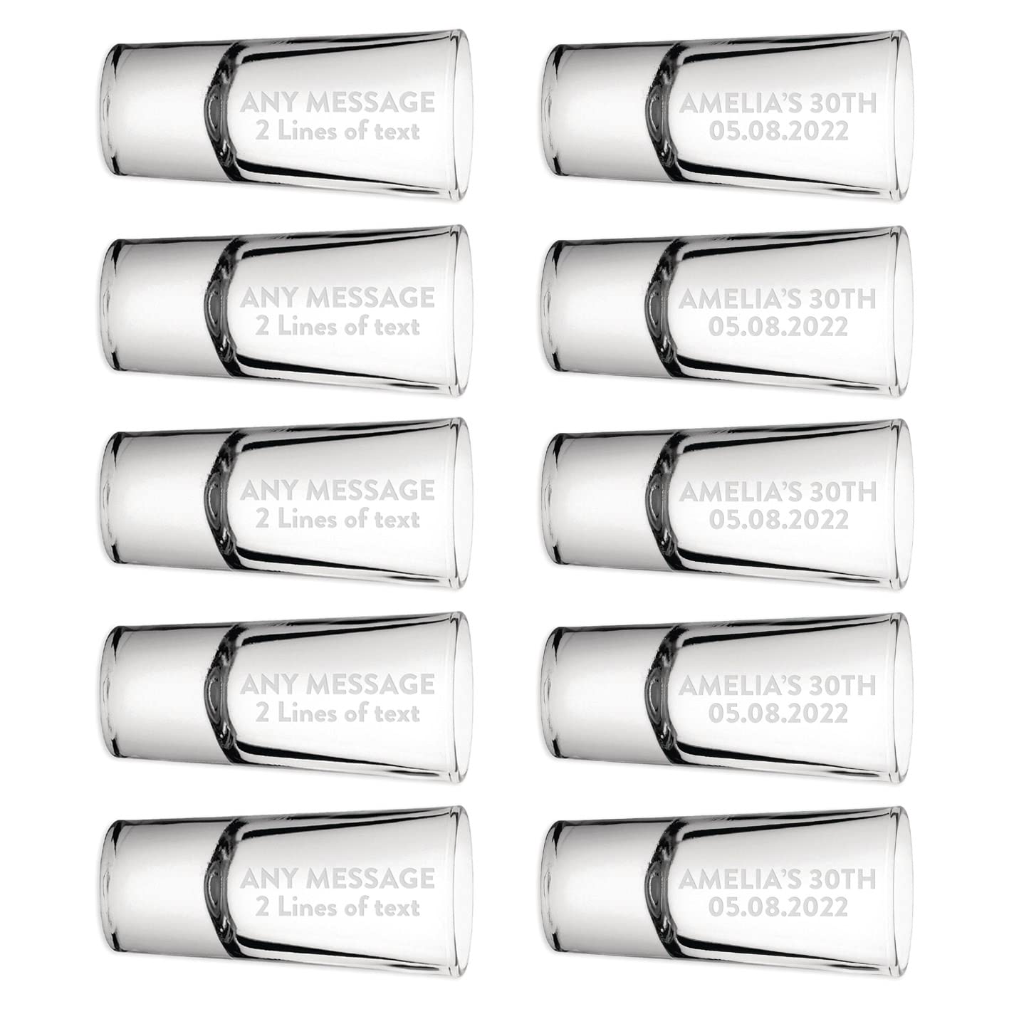 Personalised Custom Shot Shooter Glass Name 25ml Multi-pack 5, 10, 20, 30, 40, 50 Glasses - Wedding Favour Birthday Tequila Rum Gin Whisky