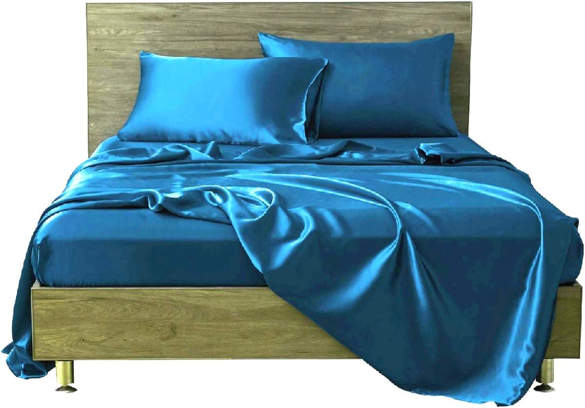 Split Queen 9 Inch Deep Pocket Silk Satin Sheet Set for Adjustable Bed