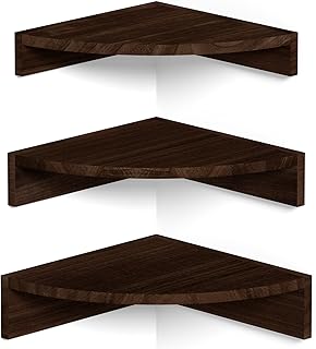 Alsonerbay Corner Shelf Floating Shelves Wood, Set of 3 Kitchen Corner Shelf Unit Wall Mounted Rustic Floating Wall Shelves for Bedroom Living Room Office Bathroom dark brown