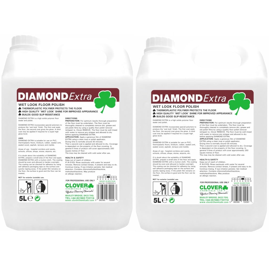 Clover Chemicals 109 Diamond Extra Wet Look Floor Polish, 25%, 5 L, Pack of 2