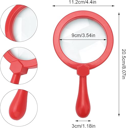 Miniatura 3 de Lupa para niños, lupa de mano jumbo con soporte, lupa de lectura para juegos de exploración para niños, lupa de aumento 5X (edades de 3 +) (rojo)