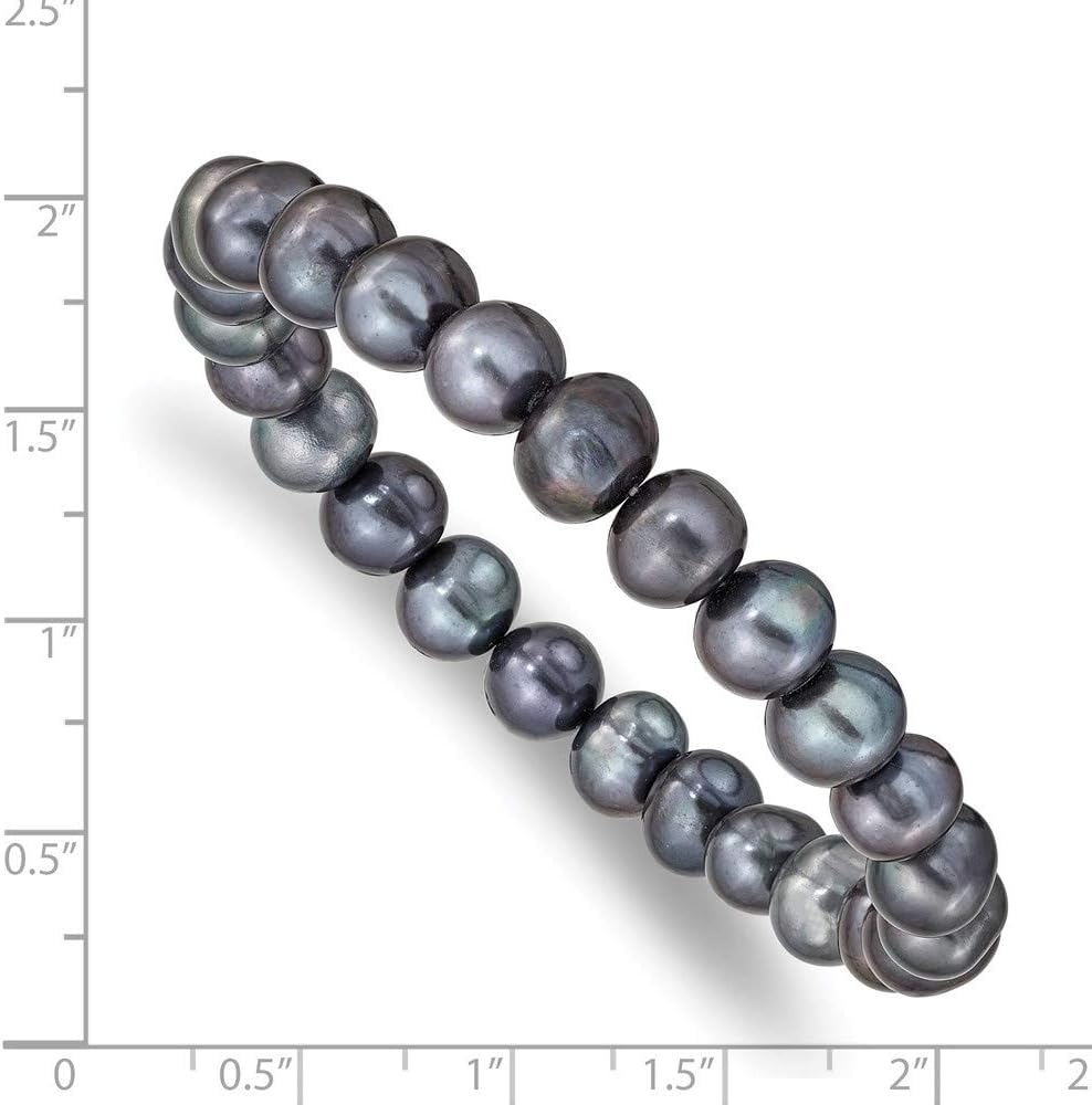 Diamond2Deal 8-9mm Freshwater Cultured Black Pearl Stretch Bracelet