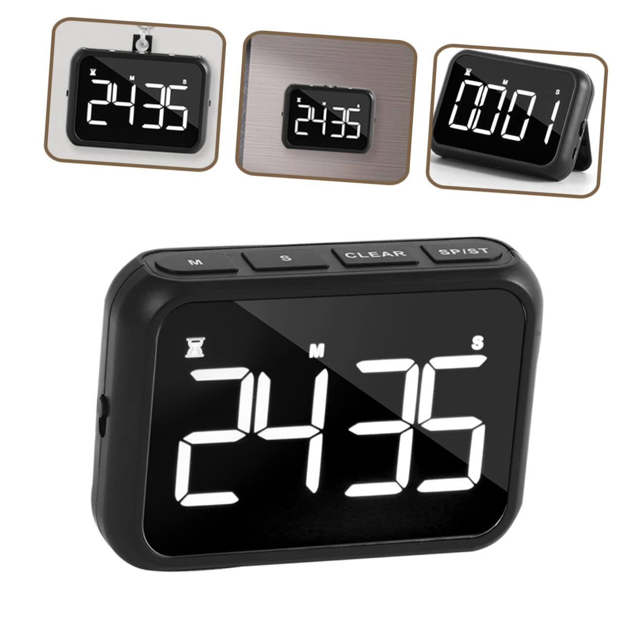 OUNONA 3 Pezzi Sveglia display led countdown batterie ricaricabili Temporizzazione creckers orologi colorato timer degli esami degli studenti timer di cottura Acciaio inossidabile Black