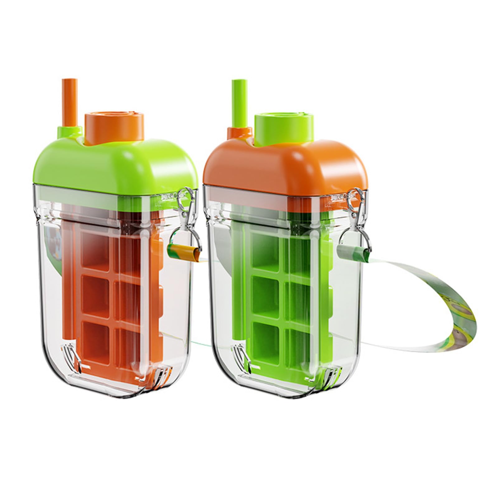 WEILWH Portable Ice Block Container Bottle with Twist Release Feature and Two Drinking Mode Optional for Camping Biking Detachable Water Bottle with Belt