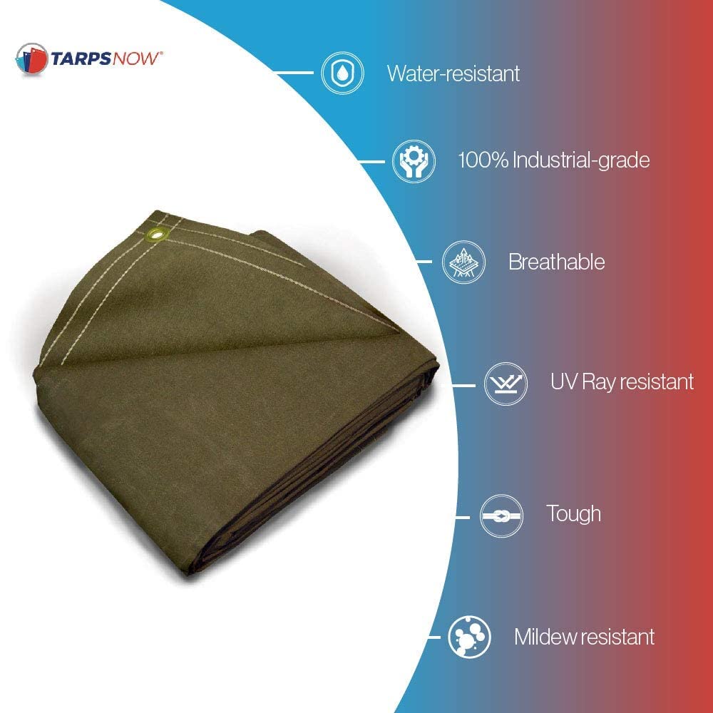 Heavy Duty Canvas Tarp 5x7 Ft - 18 MIL, Olive, With Brass Grommets, Water Resistant