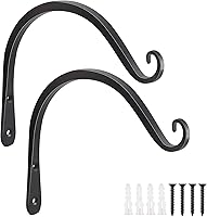 FEED GARDEN 2 Pack 8 Inch Heavy Duty Hanging Plant Brackets - Rust-Proof Wall Hooks for Bird Feeders, Flower Baskets, Wind Chimes Outdoor Indoor Black
