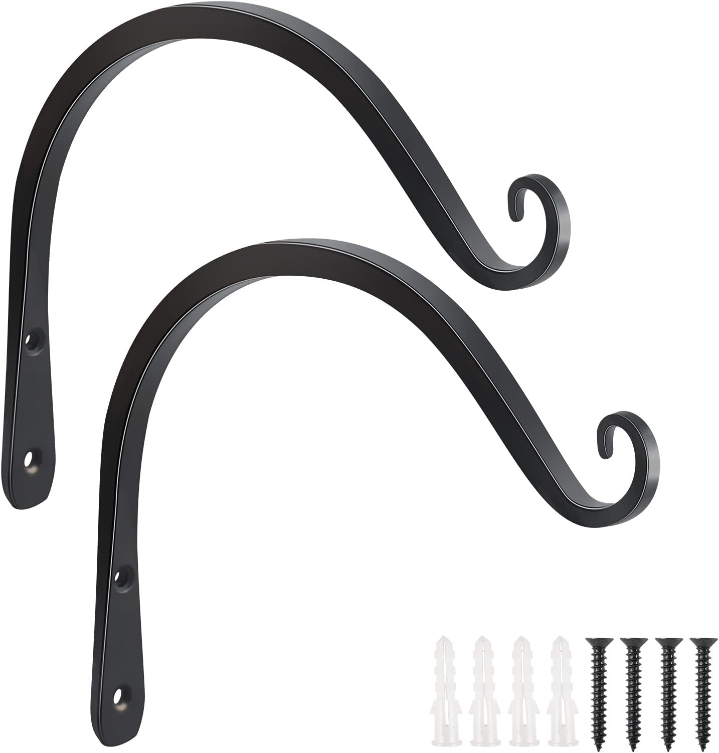 FEED GARDEN Heavy Duty Plant Hooks - 2 Pack 8 Inch Wall Mounted Hanging Brackets, 44lb Capacity Steel Plant Hangers for Bird Feeders, Baskets, Wind Chimes - Black