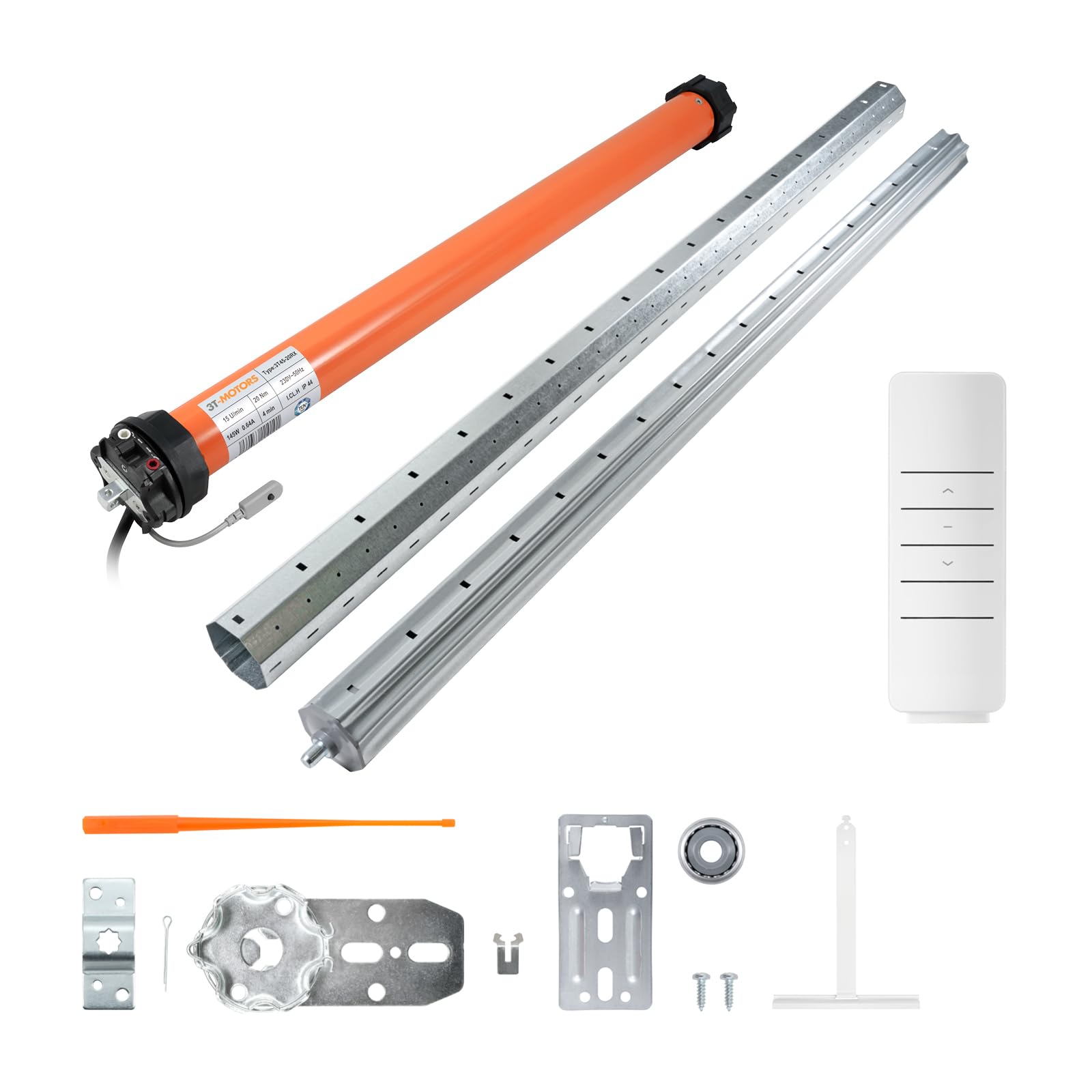 3T-MOTORS Funk-Rollladenmotor Komplettset mit Fernbedienung HSZ1, SW60 Welle 1,90 m, 3T45-20RX (Zugkraft 20 Nm/40 kg) mit mechanischen Endschaltern, bidirektional, Rollladenantrieb
