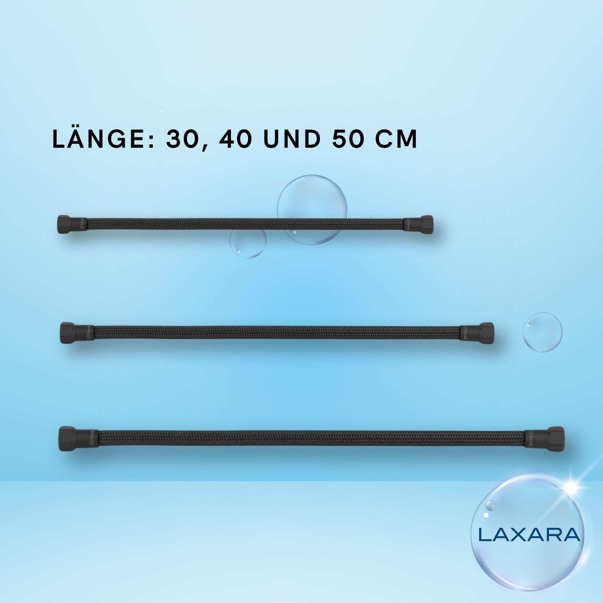 Premium Anschluss-Set – Eckventil + Flexschlauch – Schwarz oder Weiß - trinkwassergeeignet - Anschlussgrößen 3/8 Zoll bis 1/2 Zoll | (Eckventil + Flexschlauch Schwarz, 50 cm - 3/8 Zoll)