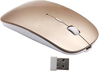 2.4G Rechargeable mobile portable wireless optical mouse with USB receiver, mute type mice,3 adjustable DPI levels, for notebook, PC, laptop, computer, macbook by Smart England (Gold)