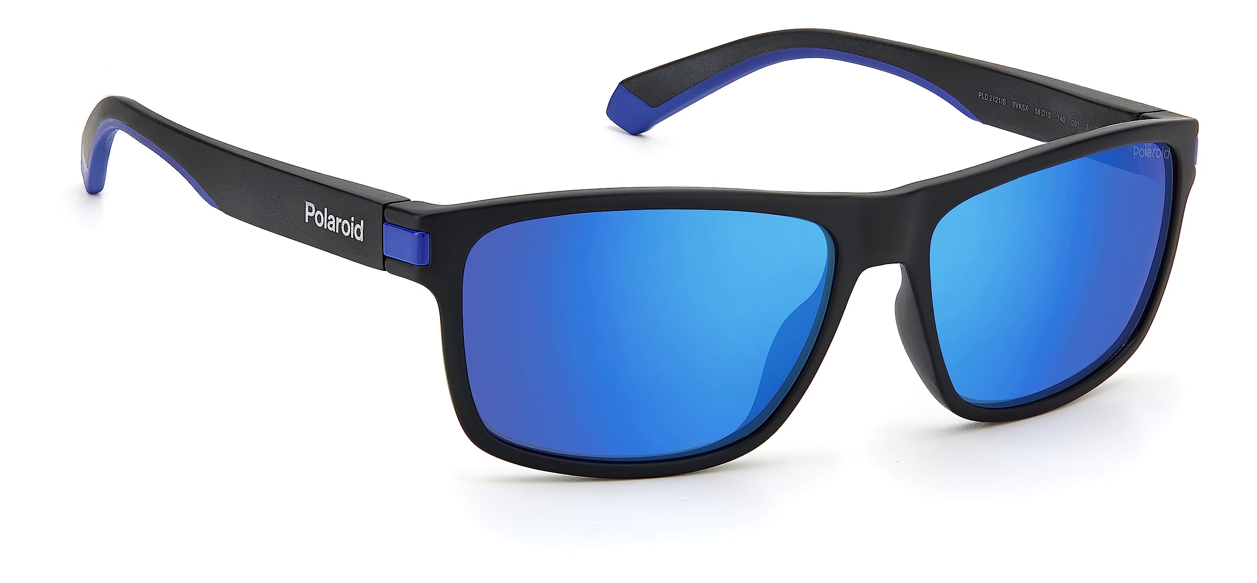 Polaroid Pld 2121/s 0VK/5X MTBLK BLUE Sunglasses Men's Polycarbonate, Standard, 58