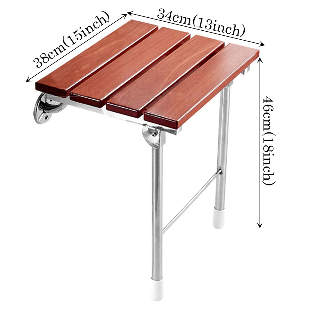 Natural Silla de Ducha de Madera Maciza Montada en La Pared,Asiento de Ducha Plegable con Patas de Acero Inoxidable,para Ancianos y Discapacitados(Cargable 160kg)