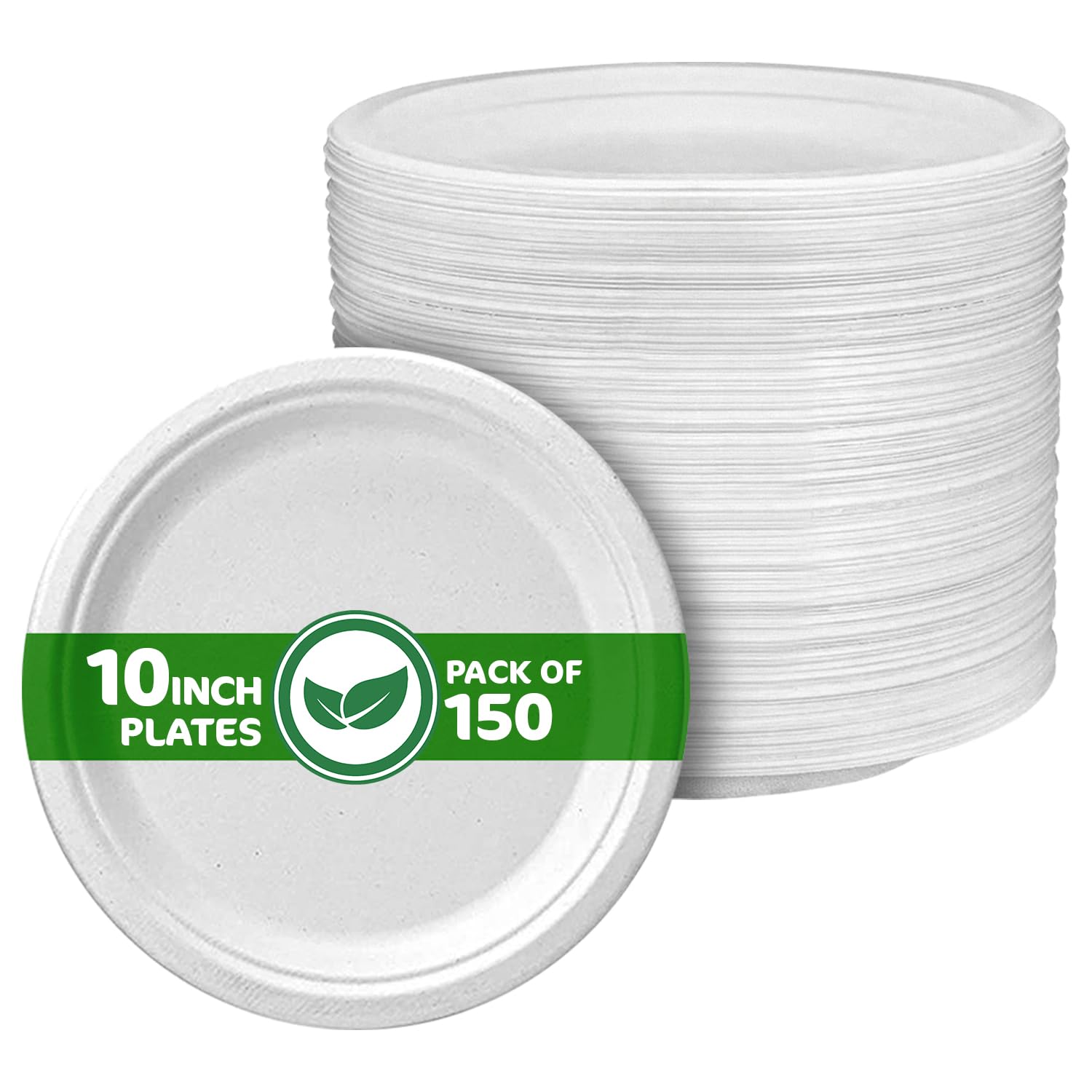 Disposable Paper Plate 10 Inch Heavy Duty Strong Bagasse Compostable Eco-Friendly Natural Sugarcane Fibers Round Plates for Hot & Cold Food Catering BirthdayDinner Party Office Picnic BBQs 150 Plates