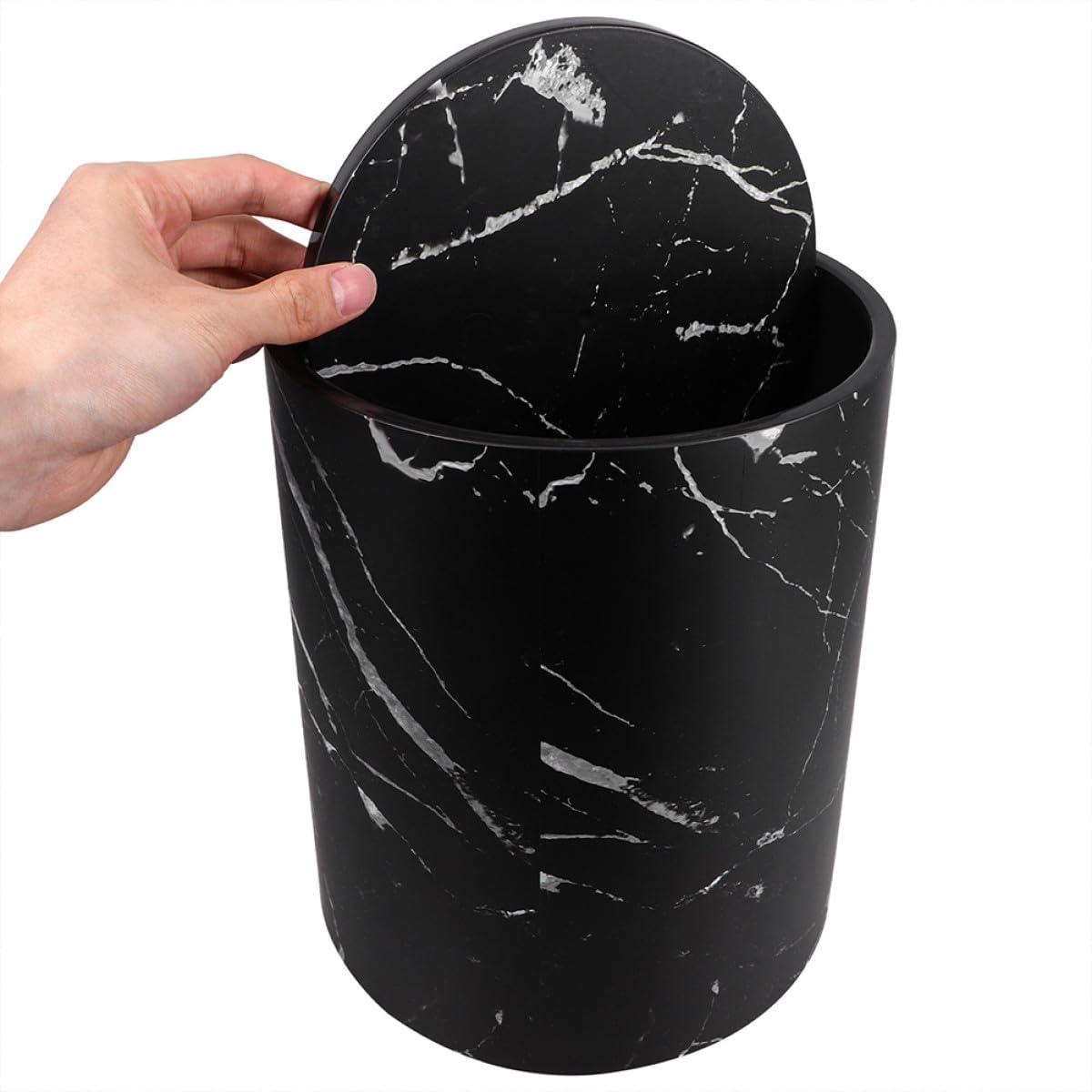 SHINEOFI Cestino per Rifiuti Doppio Strato Marmorizzato Coperchio a Ribalta, Contenitore in Plastica per Carta e Spazzatura, Secchio da Ufficio, Cucina e Bagno, 15 Litri
