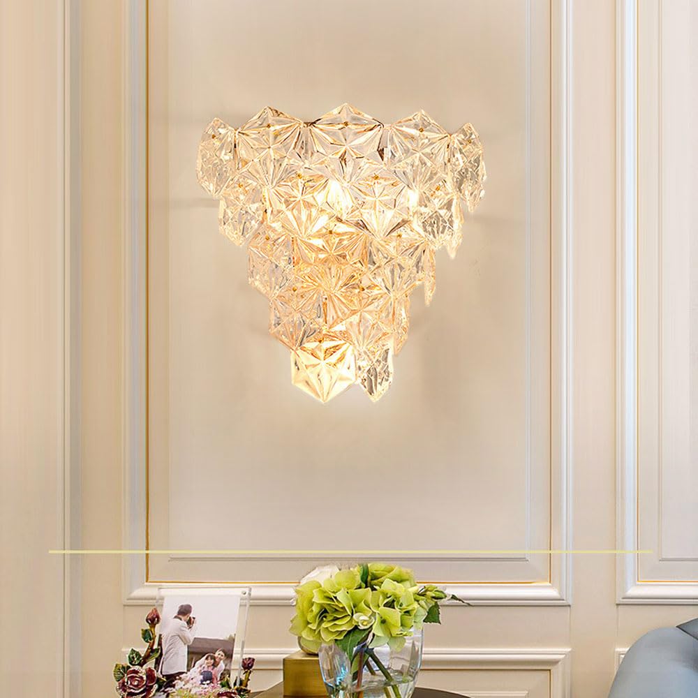 MYUYEE Crystal Wall Sconces, 4-Light Luxury Indoor Crystal Wall Light Fixtures, Crystal Vanity Wall Mount Lamps For Bedroom Living Room Beside Hallway Stairway Doorway Mi
