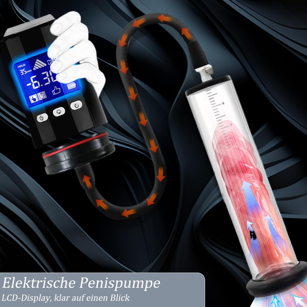 Penispumpe Sex Spielzeug für die Männer, Elektrische Penis Vakuumpumpe mit LCD-Display & Verschiedenen Modi, Penis Pumpe zur Peniserektion und Penisvergrößerung(D:22.9 * 5.7cm)