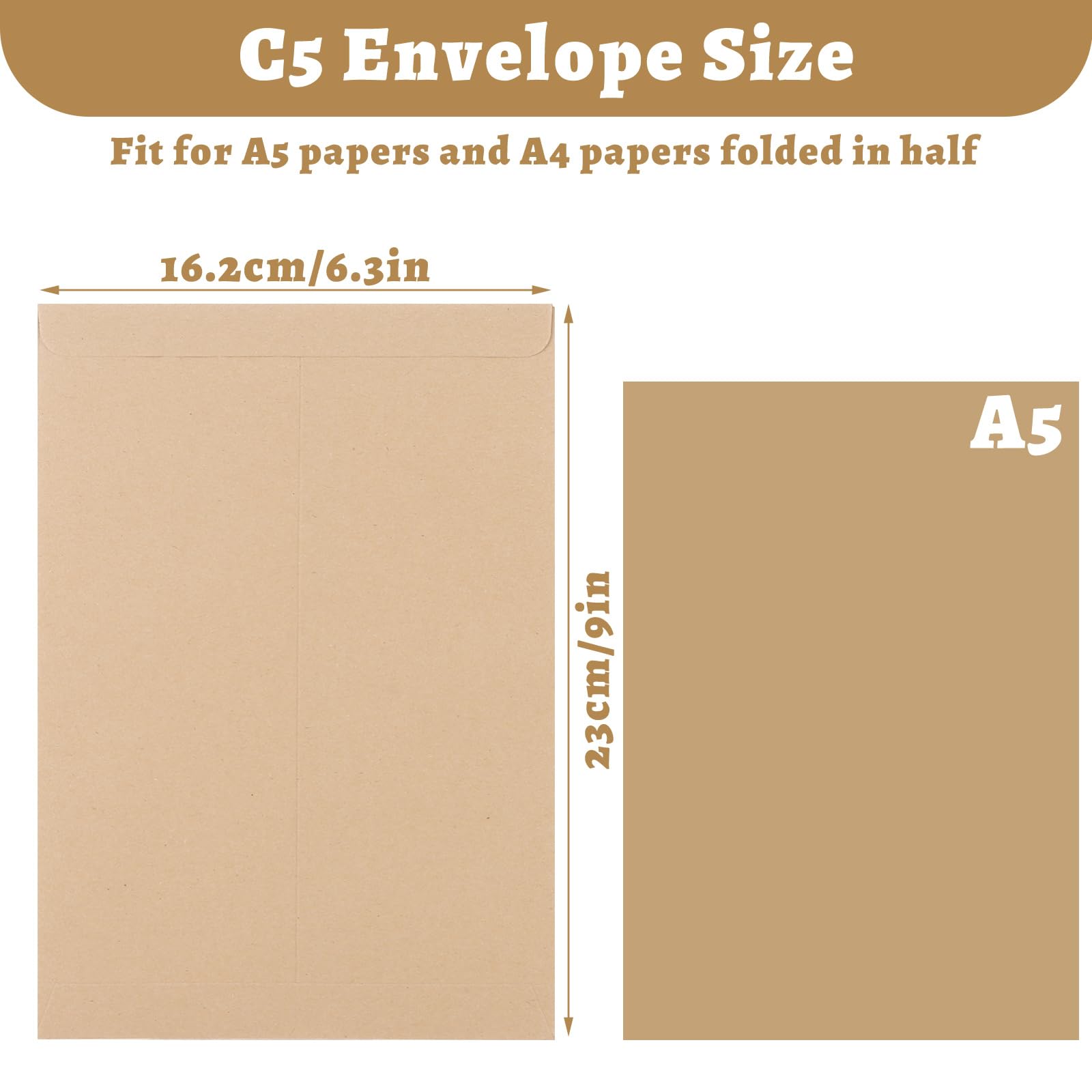 Lot de 300 enveloppes A5 auto-adhésives - 229 x 162 mm - 100 g/m² - Enveloppes kraft sans fenêtre pour la maison, le bureau et une utilisation commerciale - Marron