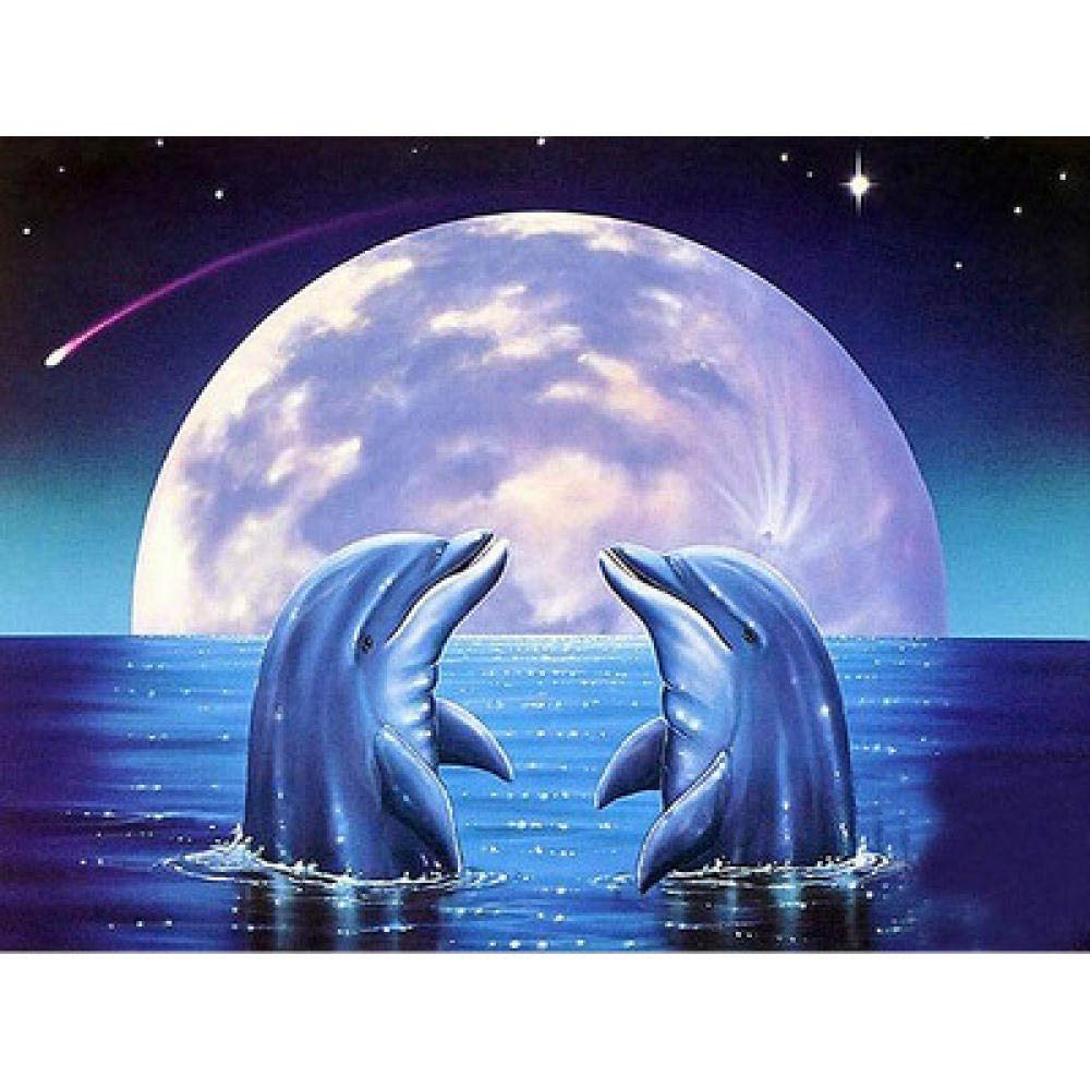 Broderie diamant lune dauphin 5D pour rompre l'ennui et créer un tableau carré DIY