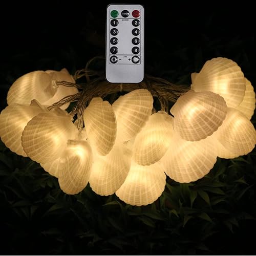 Miniatura 7 de Cadena de luces de concha, luz de carcasa de 5 pies con 10 LED, luces de cadena de conchas marinas alimentadas por pilas para Navidad, Halloween,